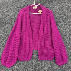 FatFace Magenta Cotton Pointelle Open Front Cardigan US 14 Balloon Sleeve